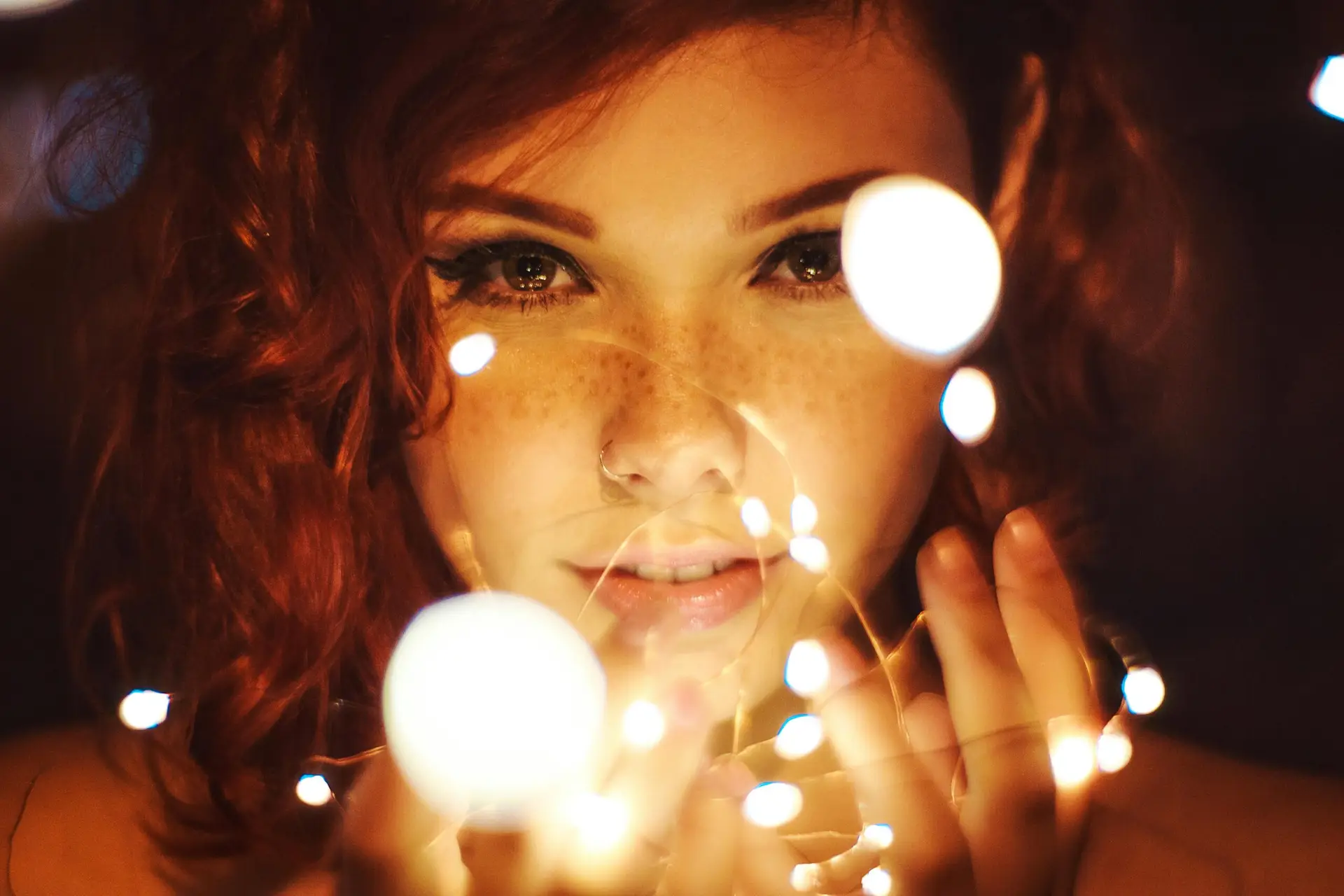 girl with fairy lights